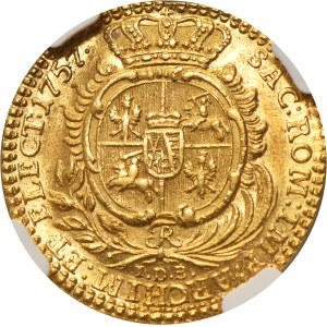 Augustus III of Poland, Ducat Dresden 1757 IDB - NGC AU DETAILS