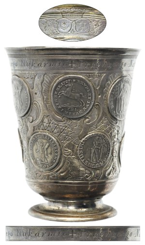 Srebrny pucharek z monet - staropolski dar ślubny początek XIX wieku - RARYTAS