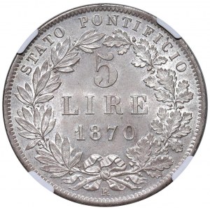 Roma - Pio IX (1846-1878) 5 Lire 1870 an. XXV -...