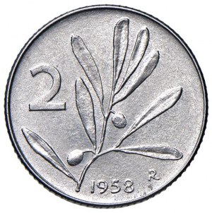 Italian Republic (since 1946) 2 lira 1958 Uliv...