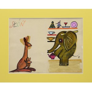 Jerzy FLISAK (1930-2008), Kangur i słoń - projekt ilustracji, lata 60. XX w.