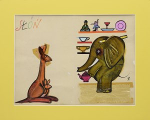 Jerzy FLISAK (1930-2008), Kangur i słoń - projekt ilustracji, lata 60. XX w.