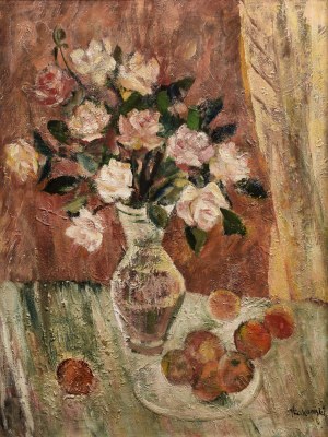 Tadeusz ŁAKOMSKI (1911-1988), Martwa natura z kwiatami i owocami