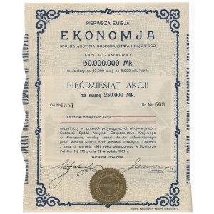 Company Akc. Gospodarstwa Krajowego EKONOMJA, Em.1, 50x 5,000 mk 1922