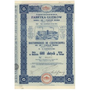 Czestochowa Button Factory, 600 zloty 1929