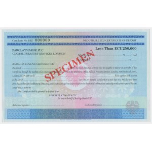 Barclays Bank PLC, SPECIMEN 250.000 Ecu