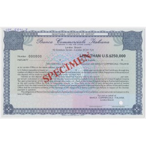 Banca Commerciale Italiana London Branch, SPECIMEN 250.000 Dollars
