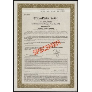BT GoldNotes limited, SPECIMEN Bonds 2,275 Dollars 1988