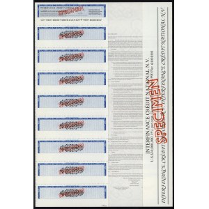 France, Interfinance Credit National N.V, SPECIMEN Bonds 10,000 Dollars 1989.