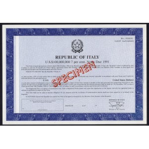 Republic of Italy, SPECIMEN Bonds