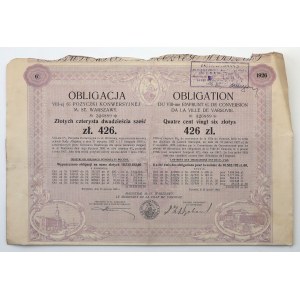 Warsaw, 4.5% VIII. Conversion Loan 1930, Bond for PLN 426.