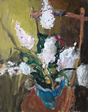 Piotr Strelnik (ur. 1956), Białe bzy na krześle, 1999