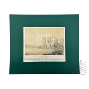 Napoleon ORDA (1807-1883), - Grafika Karta z Albumu Widoków Księstwa Poznańskiego i Prus Zachodnich: Złotoryja nad Wisłą, Zamek