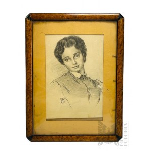 Unknown Artist (A.S.K.) - Sketch of a Portrait of a Girl, According to Artur Grottger (1837-1867)