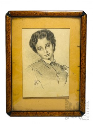 Nieznany Artysta (A.S.K.) - “Szkic Portretu Dziewczyny”, Według Artura Grottgera (1837-1867)