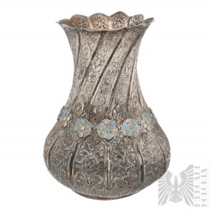 Silver Repoussed Vase with Turquoises - Middle East/Persia