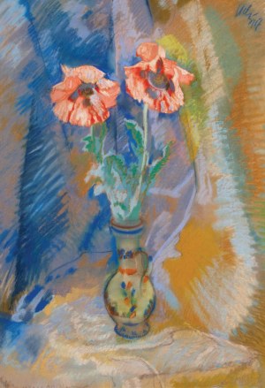 Kazimierz SICHULSKI, Dwa Kwiaty Maku w Ceramicznym Wazonie, 1917, DWA KWIATY MAKU W CERAMICZNYM WAZONIE, 1917