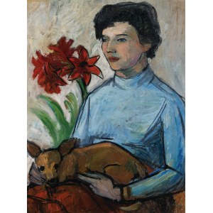 Tymon NIESIOŁOWSKI, PORTRET DZIEWCZYNY Z PIESKIEM (Aliny Szapocznikow?), ok. 1955