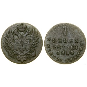 Polska, 1 grosz polski z miedzi krajowej, 1824 IB, Warszawa