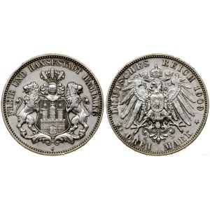 Niemcy, 3 marki, 1909 J, Hamburg