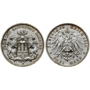 Niemcy, 3 marki, 1913 J, Hamburg