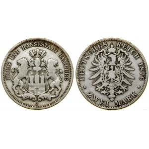 Niemcy, 2 marki, 1876 J, Hamburg