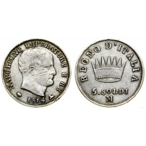 Włochy, 5 soldi, 1814 M, Mediolan