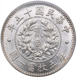 Čína (republika) 2 Jiao (20 centov) 1926 typ Drak a Fénix - PCGS MS65