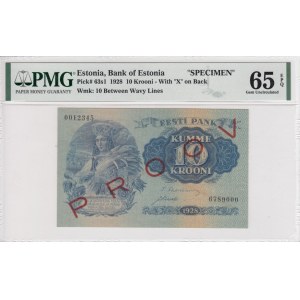 Estonia 10 Krooni 1928 - SPECIMEN - PMG 65 EPQ Gem Uncirculated
