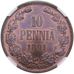 Finland (Russia) 10 Penniä 1891 - Alexander III (1881-1894) - NGC MINT ERROR MS 64 RB