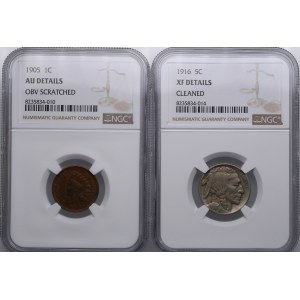USA 5 Cents 1916 & 1 Cent 1905 - NGC XF & AU DETAILS (2)