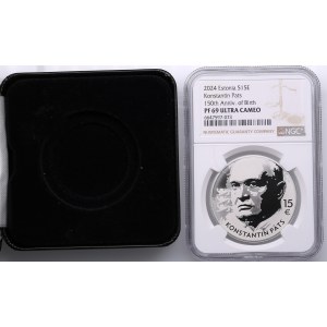 Estonia (Vilnius Mint) 15 Euros 2024 - Konstantin Päts - NGC PF 69 ULTRA CAMEO