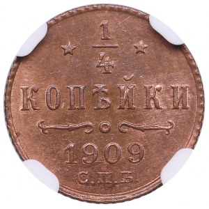 Russia 1/4 Kopeck 1909 СПБ - Nicholas II (1894-1917) - NGC MS 63 RB