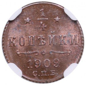 Russia 1/4 Kopeck 1909 СПБ - Nicholas II (1894-1917) - NGC MS 63 RB