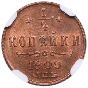 Russia 1/4 Kopeck 1909 СПБ - Nicholas II (1894-1917) - NGC MS 64 RB