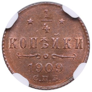Russia 1/4 Kopeck 1909 СПБ - Nicholas II (1894-1917) - NGC MS 64 RB