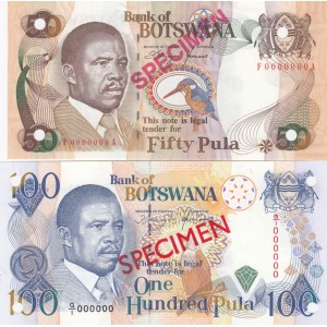 Botswana 50 & 100 Pula 1992 & 1993 (2) Specimens