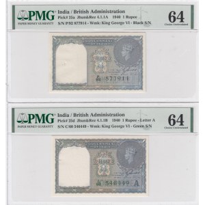 India 1 Rupee 1940 (2) PMG 64 Choice Uncirculated