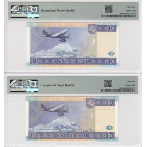 Lithuania 10 Litu 2007 (ND 2008) & 2001 - PMG 66 & 65 EPQ Gem Uncirculated (2)