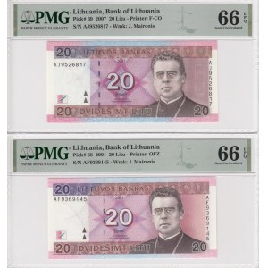 Lithuania 20 Litu 2007 & 2001 - PMG 66 EPQ Gem Uncirculated (2)