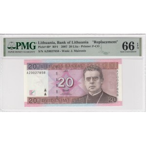 Lithuania 20 Litu 2007 - Replacement - PMG 66 EPQ Gem Uncirculated