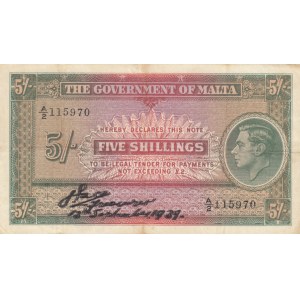 Malta 5 Shillings 1939
