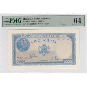 Romania 5000 Lei 1943 - PMG 64 Choice Uncirculated