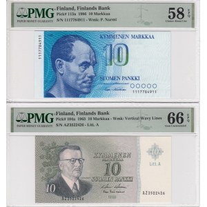 Finland 50 Markkaa 1963, 1977 & 10 Markkaa 1963, 1986 - PMG 58 AU-66 UNC(4)