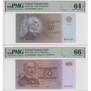 Finland 50 Markkaa 1963, 1977 & 10 Markkaa 1963, 1986 - PMG 58 AU-66 UNC(4)