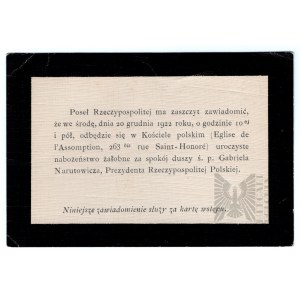 II RP Zawiadomienie o Nabożeństwie Żałobnym Prezydenta Gabriela Narutowicza- 20.XII.1922 r.