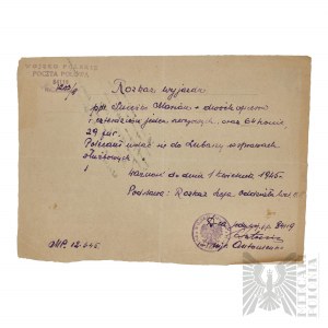 LWP-Document in the form of an Order of Departure-Stamped Polish Army Mail Half 84119