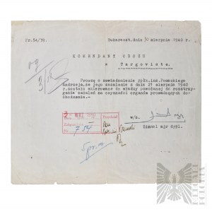 II WŚ Dokument Bukareszt Internowanie? 1940 r