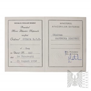 Roumanie Légitimation de l'Ordre roumain de l'Étoile de la République populaire roumaine