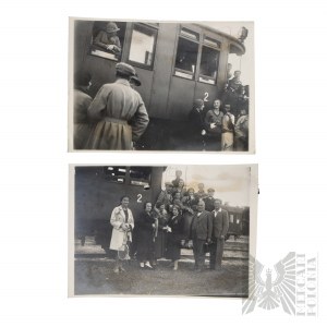 II RP Dwie Fotografie Szkoła Podchorążych Kawalerii (?) Pociąg/Tramwaj